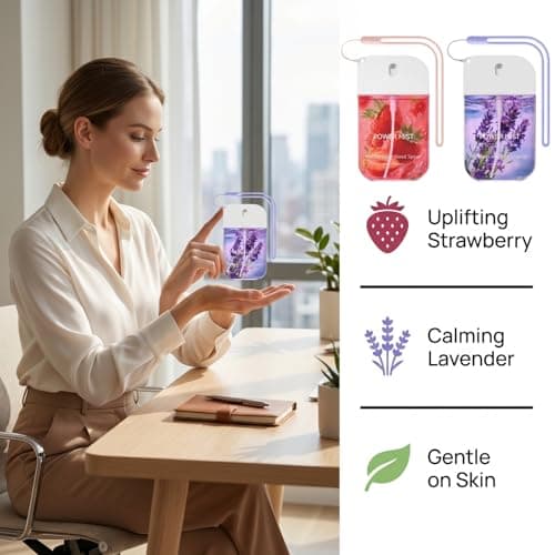 2PCS Mist Hydrating Hand Sani/tizer Spray,Mini Travel Size Pocket Hand Sani/tizer with Strawberry & Lavender Flavor,Portable H/and Saniti/ser Spray,Power Mist H/and Sa/nitizer for On-The-Go Cleansing — view 4