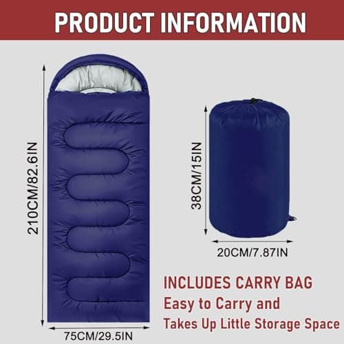 Sleeping Bags for Adults & Kids Sleeping Bag for 3-4 Season, Adult Blanket, Ultralight Carry Bag, Lightweight Compact, Soft for Outdoor Camping, Travel, Hiking (Blue Warm Weather 15-32°C) — view 2