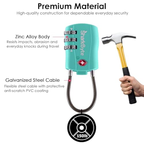 SharkByte Slim TSA Approved Luggage Locks, 3-Dial Security Travel Combination Padlock with Tags, Flexible Cable Wire Travel Lock, Suitcase Locks, Bag, Gym Locker, Small Padlock with Code (2 Pack) — view 6