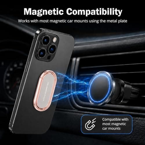 VAWcornic Phone Ring Holder, 540° Dual Direction Rotating Metal Phone Stand Phone Grip for Smartphone (iPhone, Samsung, HUAWEI), Tablet, Kindle, Switch, Compatible with Magnetic Car Mount, Rose Gold — view 5