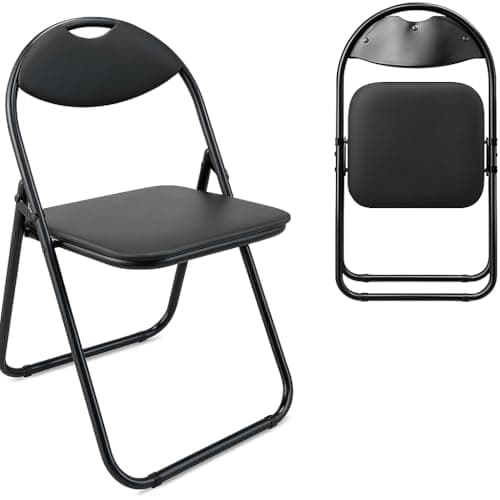 Meown Folding Chair Padded Paris Faux Leather, Black, Comfortable Space Saving Foldable Dining & Office Chairs, Durable Steel Frame with Soft Cushion Seat, Portable & Easy to Store, Max Weight 114 kg