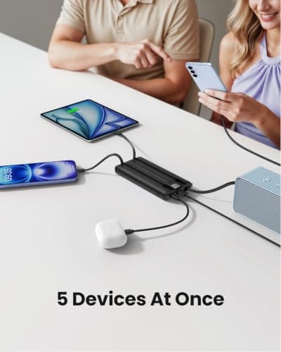 Coowisty Power Bank, Slim 10000mAh Portable Charger with 4 Built in Cables — view 3