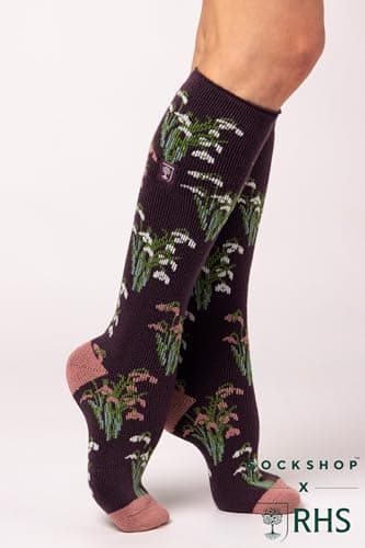 HEAT HOLDERS RHS The Royal Horticultural Society Women's Thermal Socks x RHS 1.6 TOG, Warm, Wellington Boot Socks, Fruit, Floral & Botanical Patterned, Gift, 1 Pair Size 4-8 Snowdrops Mulberry 4-8 — view 2