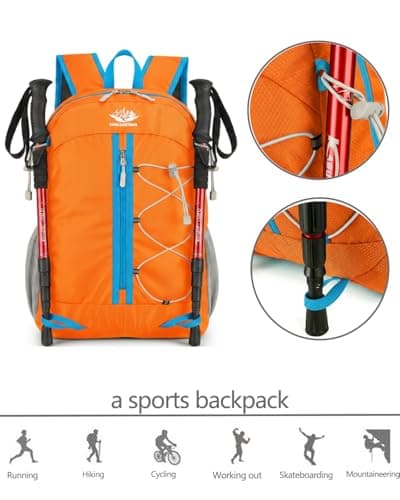 szyanlai Hiking Backpack for Women, 30L Ultra Lightweight Foldable Waterproof Rucksack,Back Pack Rucksack for Women Kids Camping Travel (Orange) — view 5