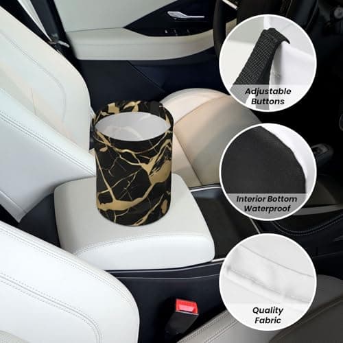 Black Marble Texture Gold Car Trash Can Leak-Proof Organizer For Long Road Trips And Family Vacations — view 6