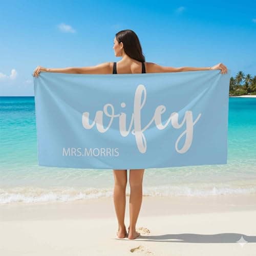 Print Maniacs Personalised Couple Gift Towel Hubby and Wifey Custom Name Microfibre Beach Towel Large Quick Dry Lightweight Travel Towel Honeymoon Holiday — view 5