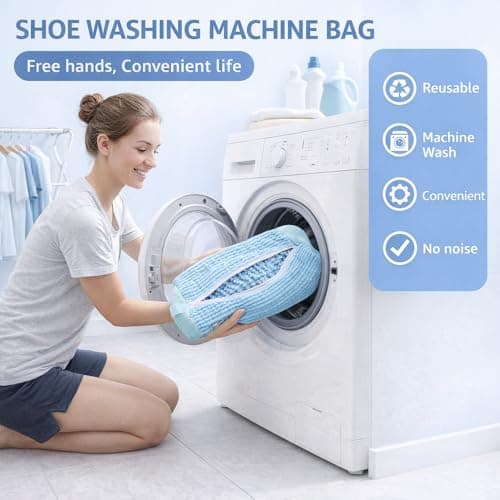 Shoe Washing Machine Bag, Trainer Washing Bag Reusable, Protective Shoe Wash Bag for Washing Machine & Dryer, Microfiber 360° Cleaning Laundry Bag for Trainers（White — view 5