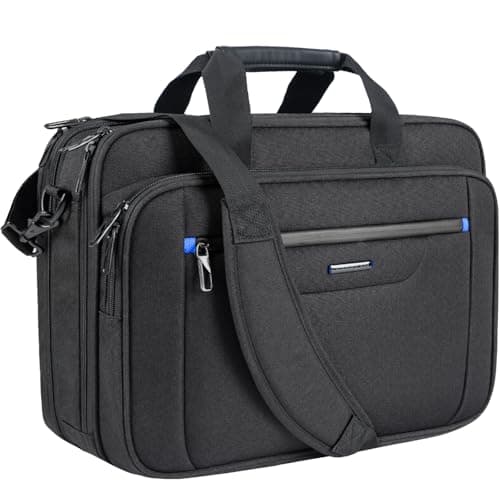 VANKEAN Laptop Briefcase Men 17.3 Inch Expandable Messenger Bag Black-Blue