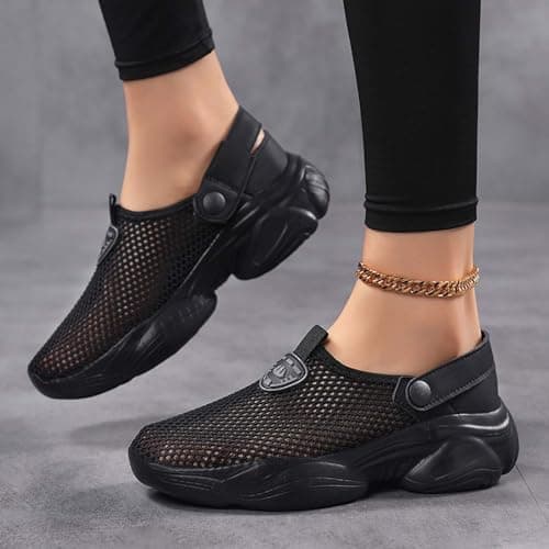 Generisch 2026 Women's Slip On Sandals Breathable Knit Closed Toe Platform Beach Yoga Shoes with Sole Walking Outdoor Travel, black, 7 UK — view 3