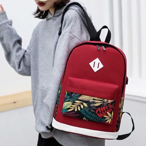 Cute Backpack Leaf Pattern 3-Piece Travel Set Business Daypack Style — view 4