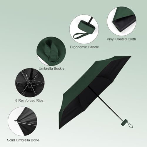 Aolso Travel Umbrella, 6 Ribs Mini Umbrella Small UV Umbrella, Folding Sun Umbrella Windproof Rain Umbrella with Capsule Case, Folding Travel Umbrella Portable Pocket Umbrella for Men Women (Green) — view 6