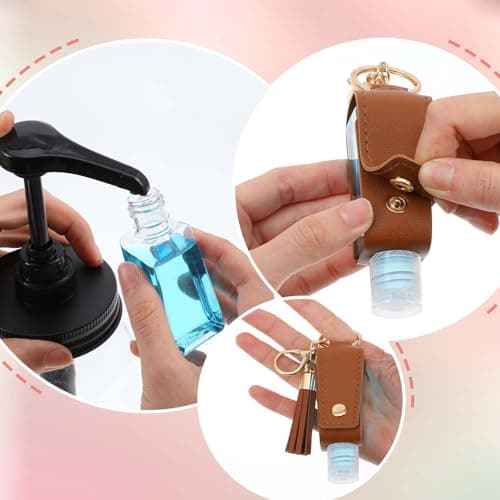 oruola 3 Pcs Hand Sanitiser with Clip,30 ml Hand Sanitiser Keyring,Mini Hands Sanitizer Keychain for Travel Lotion Liquid Soap Shampoo (Black Pink Brown) — view 2
