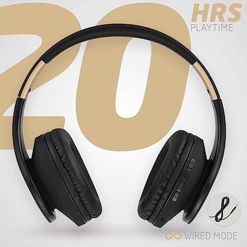 PowerLocus Bluetooth Headphones Over Ear, Wireless Headphones with Microphone, Foldable Headphone, Soft Memory Foam Earmuffs & Lightweight, Micro SD/TF, FM Radio for iPhone/Android/Tablet/PC/TV (Gold) — view 4