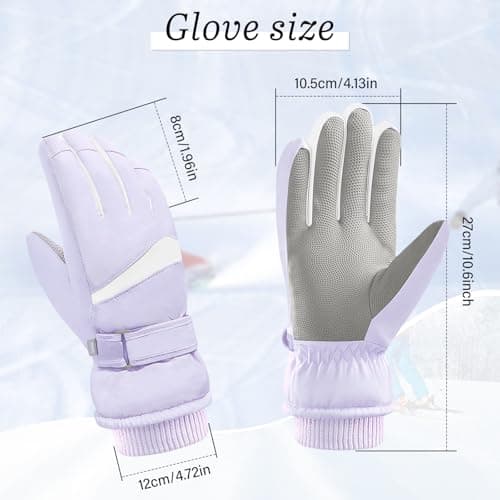 Andiker Women Waterproof Ski Gloves, Winter Touchscreen Thermal Gloves with Fleece, Windproof Snowboard Glove for Skiing Running and Cycling (Purple-white) — view 6