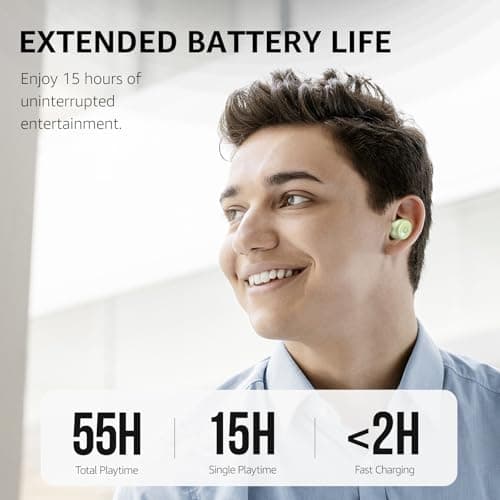 TOZO T10 2026 Bluetooth 5.3 Earbuds True Wireless Stereo Earphones Headphones IPX8 Waterproof in Ear Wireless Charging Case Built in Mic Headset Premium Sound with Deep Bass for Running Sport (Green) — view 3