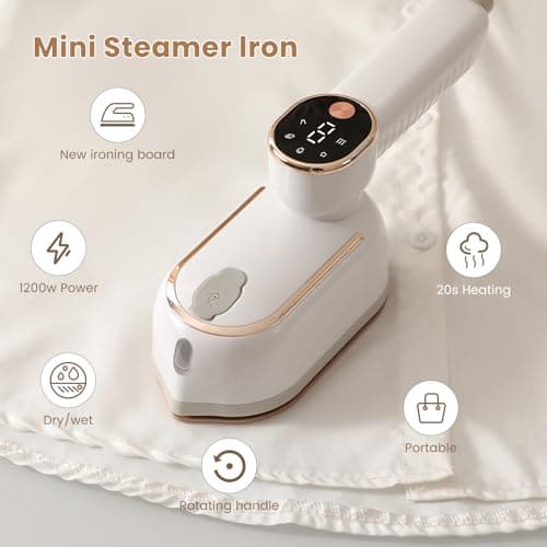 Travel Steam Iron for Clothes, 180°Folding Portable Steam Iron with LCD Screen, 10s Fast Heat-up 3 Steam Levels Wrinkles Remover Handheld Garment Steamer or Travel, Home, Office — view 2