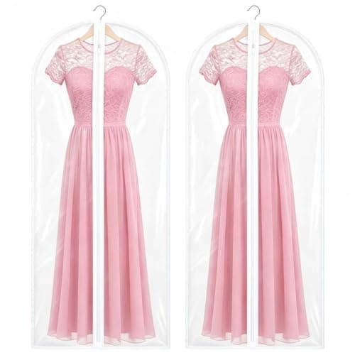 Cwmniily Garment Bags, 2 Pack, 24" x 63" (60 x 160 cm) Long Dress Cover, dress bag, Dustproof Waterproof with Zipper for Wedding Dresses, Evening Gowns