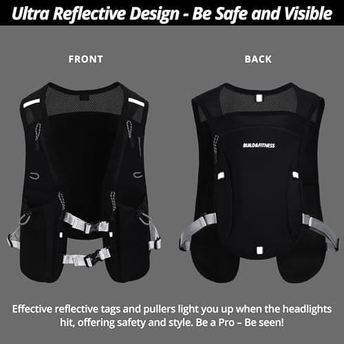 Running Hydration Vest for Women and Men. Reflective, 8 Pocket, Quick dry, Water-Resistant, Breathable, 1.5L, Adjustable Backpack for Runs, Hiking, Cycling, Trails, Marathons (with 2x 500ml soft flask — view 6