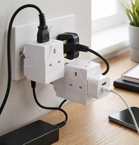 3 Way 3 Pin Power Plug Adaptor 2 Pack 13A Fused Cube Multi 3 pins Wall Socket Splitter Extension 250V Power Extender portable UK Plug for Home Office — view 6
