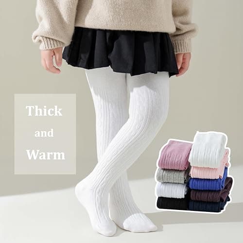 Marchare Baby Girls Tights Thick Solid Cable Knit Leggings Winter Warm Stockings For Toddler Girls 1-2T White 1 Pack — view 5