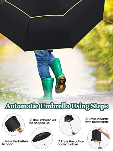Kalolary 62 Inch BlacK Automatic Open Golf Umbrella — view 5
