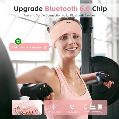 Veeniitosr Sleep Headphones Bluetooth 6.0 Headband (Light Pink) — view 3