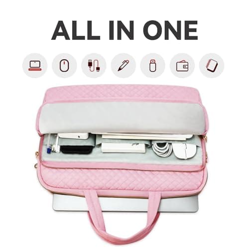 Lausiax Laptop Case Bag 17 17.3 18 inch for Women Men Compatible with HP OmniBook Pavillion,Acer Aspire Nitro,IdeaPad,Precision,ASUS Vivobook,MSI,LG, Slim Messenger Strap Briefcase Computer Bag, Pink — view 3