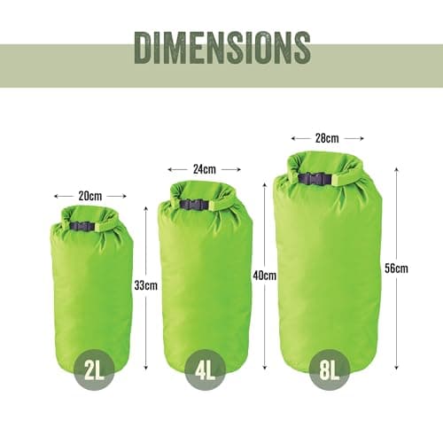 Milestone Waterproof Dry Bags/Single Bag Or Set of 3 / Roll Up Close/Easy to Spot Bright Green Or Orange Design/Great for Camping, Fishing, Skiing & Hiking Trips (Green, Pack of 3) — view 3
