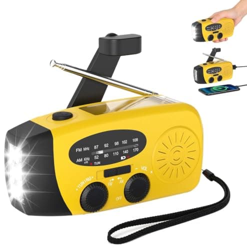 2000mAh Wind Up Solar Hand Crank Emergency Radio | AM/FM Weather Band Radio with LED Torch, SOS Alert & USB Phone Charger for Outdoor Camping Hiking (Yellow)