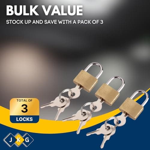 3 x 20mm Small Padlocks with Keys - Solid Brass | Small Gym Locker Padlocks, Travel Luggage Padlock, Lock for Jewellery Box, Cupboards, Tool Box, Suitcases - Mini Indoor Outdoor Locks (9 Keys) — view 2