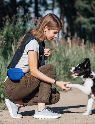 heouvo Dog Treat Pouch with Training Clicker, Upgrade Stronger Magnetic Closure to Avoid Spilling, 1.67 Cup Silicone Treat Bag Fanny Pack with Waist Belt for Pet Training Walking (Navy Blue) — view 3