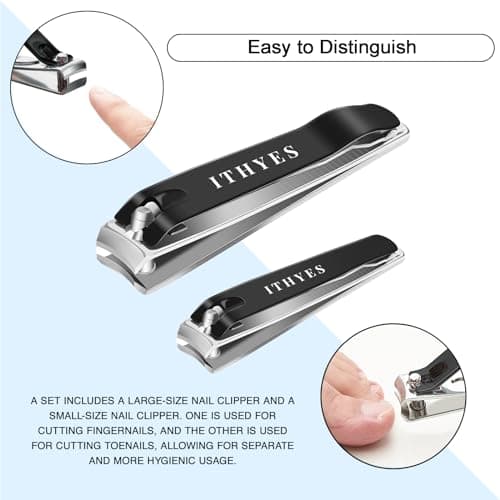 Ithyes Nail Clippers Nail Cutter Set Toenail Fingernail Clippers Kit for Thick Nails Stainless Steel Sharp Sturdy Trimmer for Men & Women, Set of 2 Black-siliver — view 5