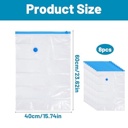 8 Pack Vacuum Storage Bags 60 x 40 cm, Small Space Saver Compression Bags with Airtight Valve, Reusable Vacuum Seal Bags for Clothes, Ideal for Travel & Home Wardrobe Storage — view 2
