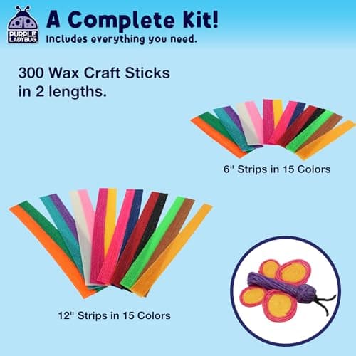 PURPLE LADYBUG 300 PCS Bendable Wax Craft Sticks, Imagination Sticks for Kids, Road Trip Essentials, Travel Toys for Toddlers in Car, Airplane Activities for Kids Ages 4-8, Camping & Summer Essentials — view 4