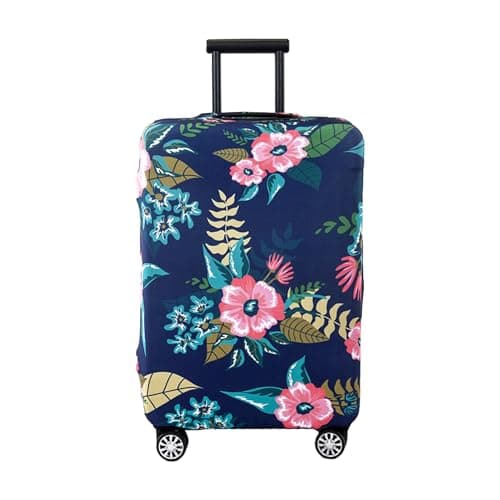 Periea Luggage Covers for Suitcases – Suitcase Cover – Premium Elasticated Material – Small, Medium, Large or Extra Large (Medium, Dark Blue with Flowers)