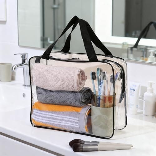 Weniubit Clear Travel Toiletries Bag, 3PCS Large Portable Waterproof Toiletry Bags with 2PCS Airport Security Liquids Bags, PVC Makeup Bag for Travelling and Holiday — view 6