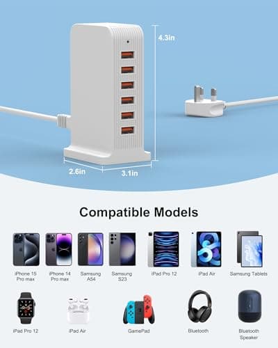 6 Port USB Charging Station 50W, Multi USB Charger Tower — view 5