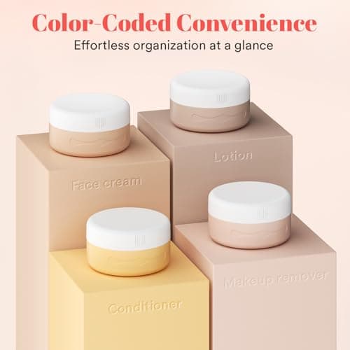 Euqvunn Travel Pots for Toiletries, Travel Containers TSA Approved Travel Tubs 40ml, Silicone Leak-proof Travel Cosmetic Containers with PP Lids for Cosmetic Face Body Hand Cream (Light Apricot) — view 5