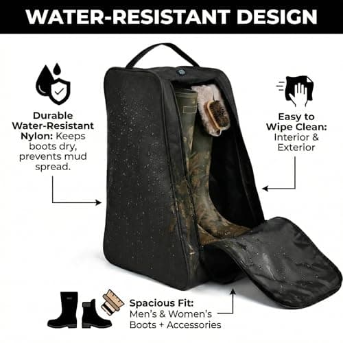 Water-Resistant Long Boot Bag and Shoe Carrier– Perfect Storage Solution for Football, Rugby, Golf, Hiking, Walking, Skiing and Work Footwear (Black) — view 3