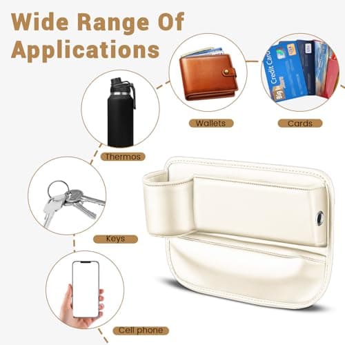 Huakaile Beige Car Seat Gap Filler Organizer, Multifunctional Car Leather Cup Holder Gap Bag Pocket, Universal Car Seat Storage Box for Women Men Truck Auto Phone Glasses Key (Beige) — view 5