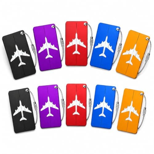 10 Pack Metal Luggage Tags, Blue Orange Red Purple Black, with ID Card