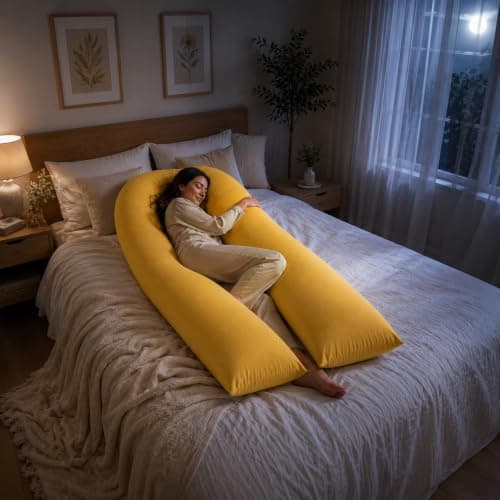 ARLINENS 9ft Long U Shaped Full Body Cuddly Comfort Pregnancy Support Pillow for Side Sleeping Maternity Back & Arthritis Support with Free Pillow Case (Mustard) — view 2