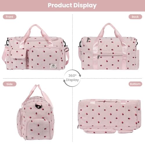 Adiwo Large Gym Bag Womens, Sports Bag with Shoes Compartment, Multiple Compartments, Foldable Overnight Weekend with Wet and Dry Separation, Large + Small Holdall for Gym Sports and Travel, Pink — view 6