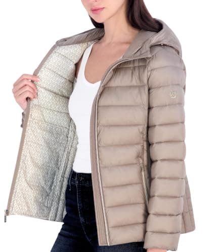 Michael Kors Women's Packable Puffer Jacket, Lightweight Down Alternative, Taupe, M — view 2