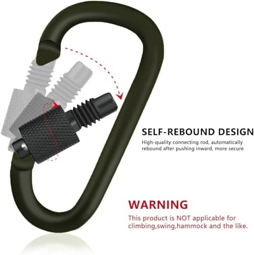 4Pack Aluminum Alloy Carabiner Heavy Duty D Ring Clip Hook Locking Carabiner D Shape Keychain Camping Accessories for Outdoor, Fishing, Hiking, Traveling, Fishing, Backpack （Black) — view 3