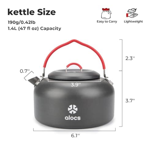Alocs 1.4L Camping Kettle for Gas Stove & Outdoor Cooking — view 3