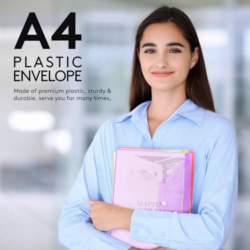 A4 Plastic Wallets Folders-20 Pack Popper Wallets with Label Pocket,A4 Document Folder for Document Storage and Office Organization Supplies - Assorted Colours Snap Button — view 6