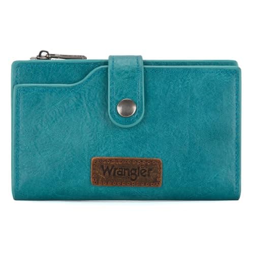 Wrangler Wallets for Women Slim Bifold Credit Card Holder, A-Turquoise, Chic