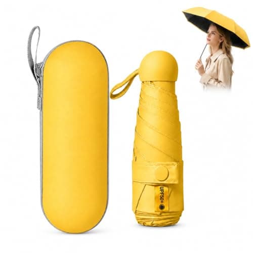 WHJYCC Compact Folding Umbrella - Lemon Yellow Travel Umbrella with Case