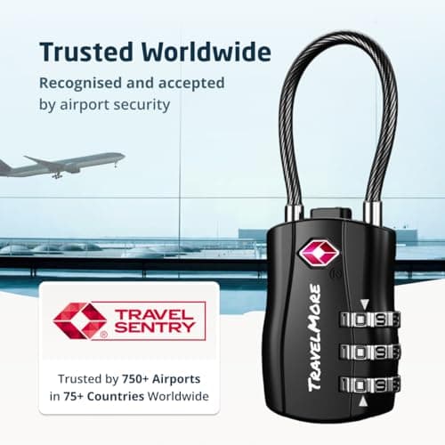 1-Pack TSA Approved Travel Combination Cable Luggage Locks for Suitcases & Backpacks | TSA Lock | Luggage Lock | Black — view 5